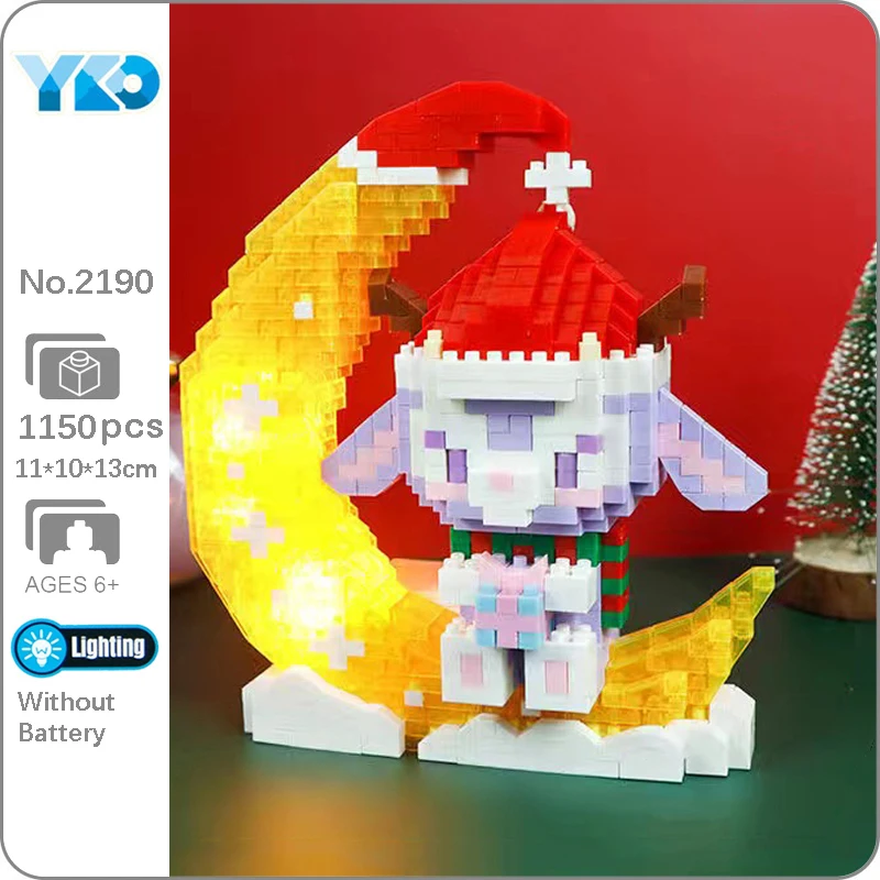 

YKO 2190 Winter Merry Christmas Rabbit Moon Animal Hat Pet LED Light Mini Diamond Blocks Bricks Building Toy for Children no Box