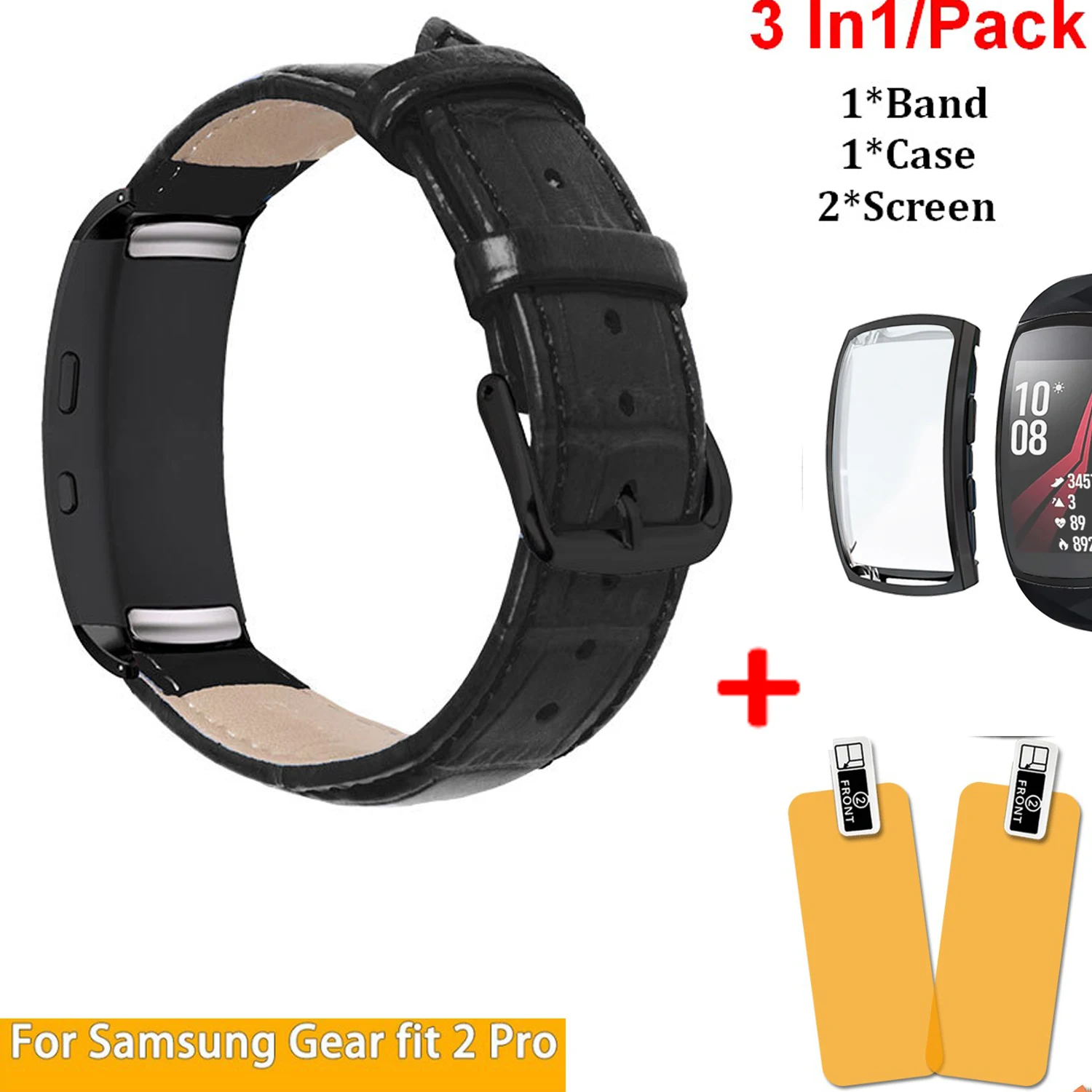 3 In1 Screen Protectors Case Cover Frame for Samsung Gear Fit2 Pro Band Bracelet Leather Strap Fit 2 Watch | Электроника