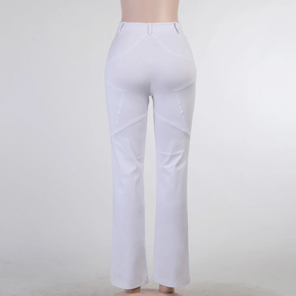 

Missme Star Patchwork Black White Pants Women High Waisted Pants Straight Slim Streetwear Casual Trousers