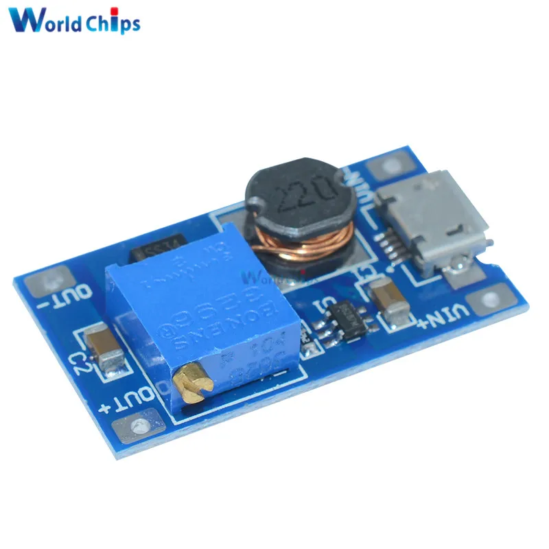 5 шт./лот MT3608 Регулируемый Модуль Boost 2 А Повышающий с MICRO USB в 24 до В 9 12 28 LM2577|step up|dc-dc