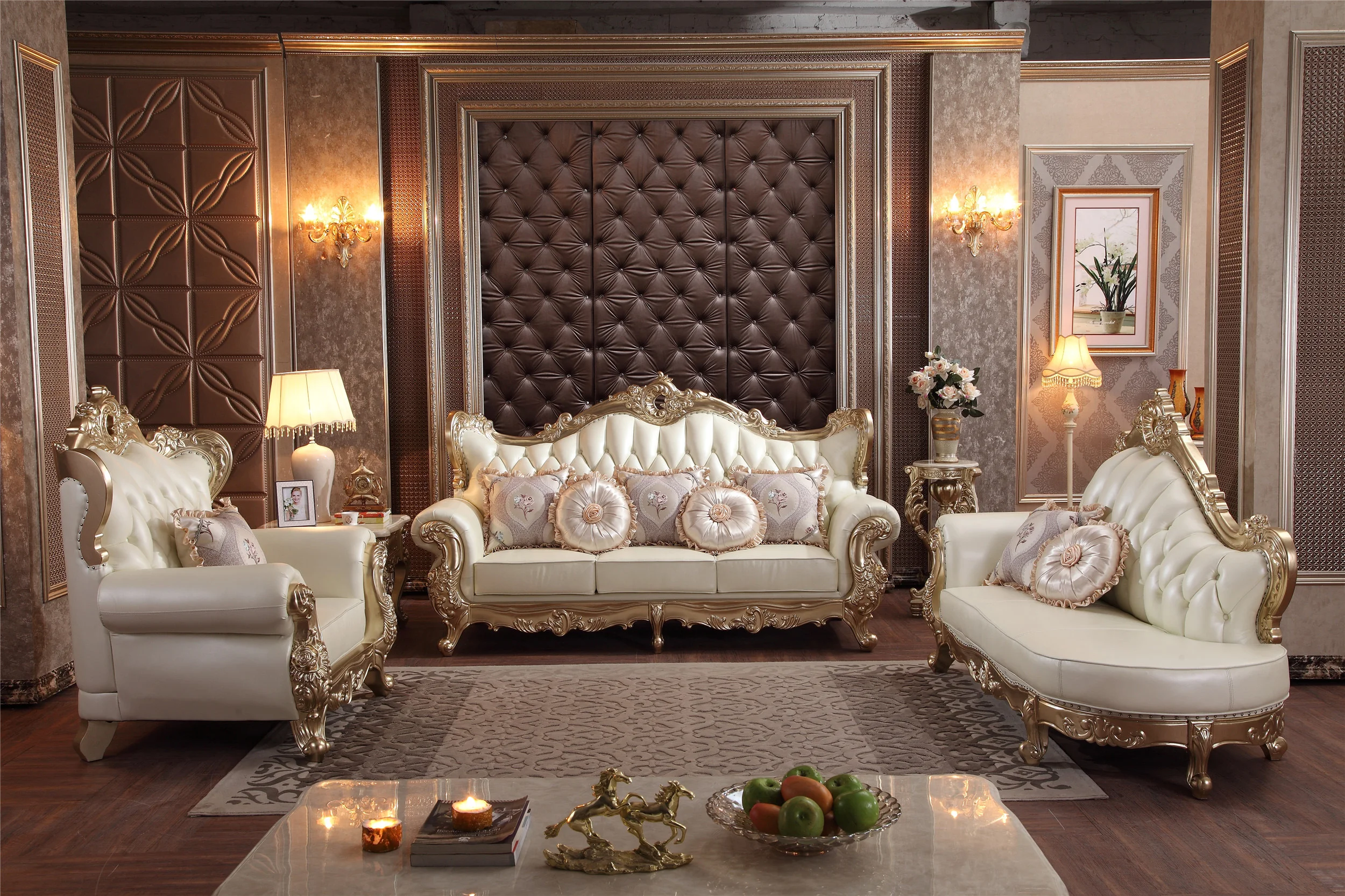 Набор мебели для гостиной в стиле барокко набор диванов из цельного дерева и кожи