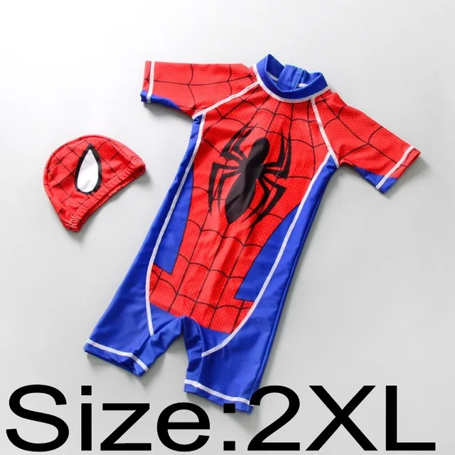 Spider 2XL Купальный костюм для маленьких мальчиков с изображением Человека-паука+ шапочка, комплект из 2 предметов одежда для купания для маленьких детей, цельный купальный костюм - Цвет: Spider 2XL