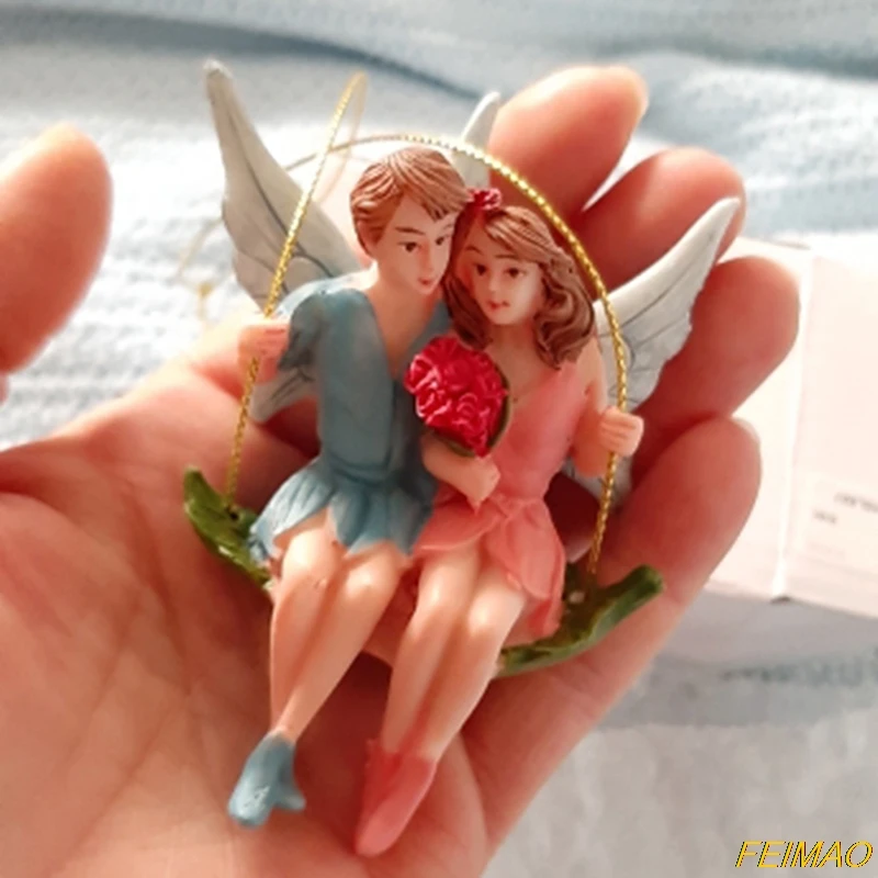 

Romantic Couple Figurine Swing Flower Fairy Garden Landscape Pendant Resin Craft