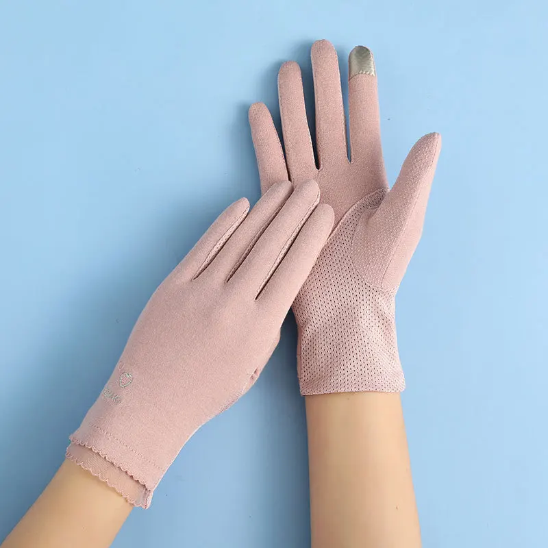 

Летние женские хлопковые спортивные велосипедные перчатки с УФ-вышивкой и надписью в форме сердца, женские тонкие кружевные перчатки для в...