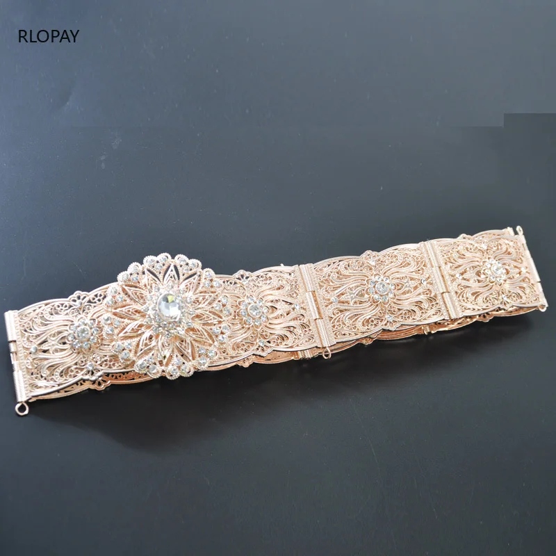 Ремни невесты из розового золота с пряжкой полыми цветами ремни кристаллами