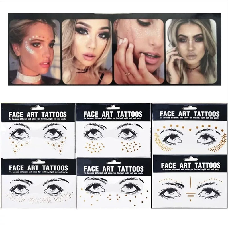 Flash Face Tattoo Sticker Waterproof Stars Choker Pattern Freckles Gold Eye Decals Bride Tribe Girl Party Eye Sticker
Flash Face Tattoo Sticker Waterproof Stars Choker Pattern Freckles Gold Eye Decals Bride Tribe Girl Party Eye Sticker