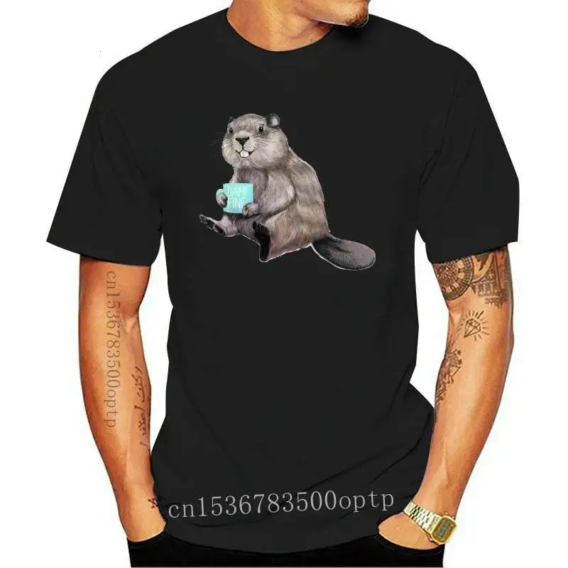 

New Beaver having his morning cup of coffee T-Shirt cute women t-shirt lovely animal print Tops summer funny female shirt girl