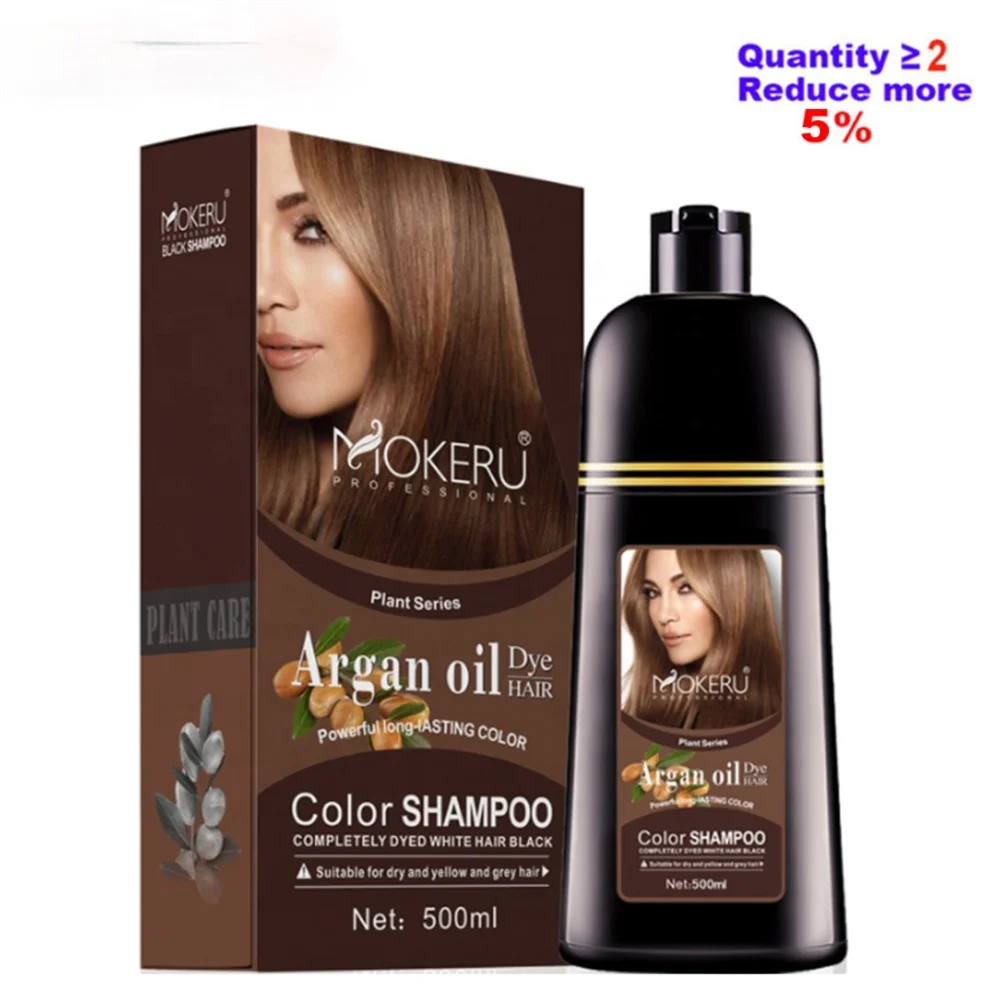 

500ml Natural Argan Oil Essence Instant Hair Dye Shampoo Instant Hair Color Cream Cover Permanent Hair Coloring Shampoo Women