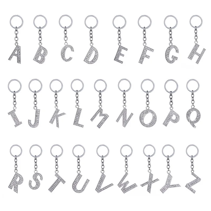 

TEH Fluffy Black Pom pom Faux Fur Ball Keychains Crystal Letters Key Rings Trendy Jewelry for Women Bag Accessories Gifts