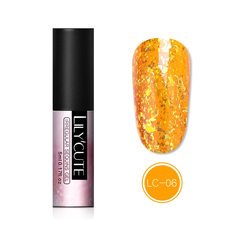 FlaKies 6 LILYCUTE, 5 мл, платиновая блестка, блестящий Гель-лак, блестящий, впитывающий УФ-лак, для маникюра, Базовое покрытие, грунтовка, Гибридный гель - Цвет: FlaKies 6