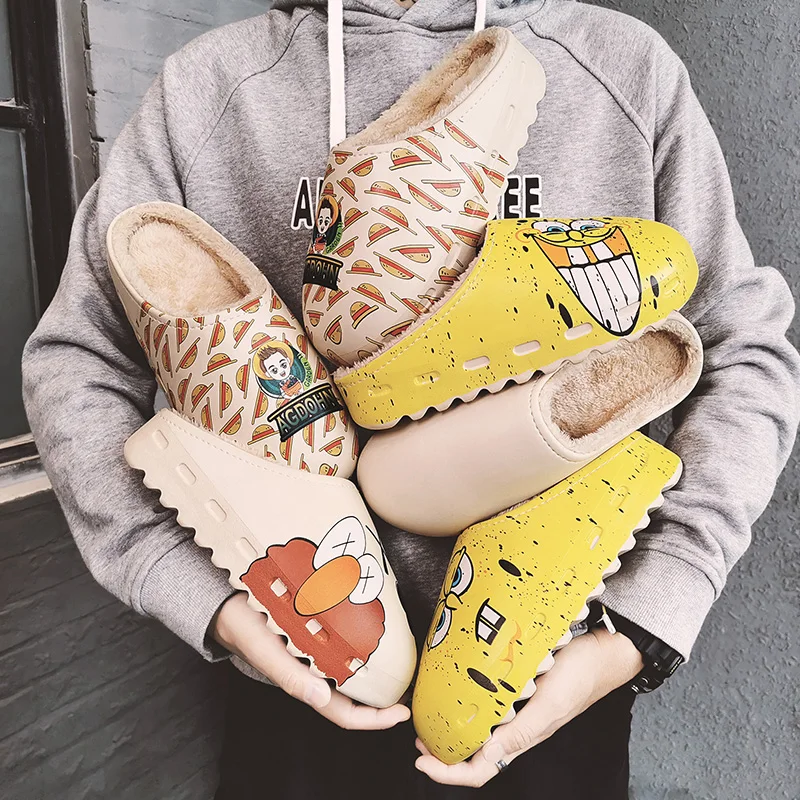 

New Arrivals Winter Men Slides Keep Warm With Fur Slip On Unisex Cotton Slippers Lightweight Winter Slippers Men Plus Size 35-46