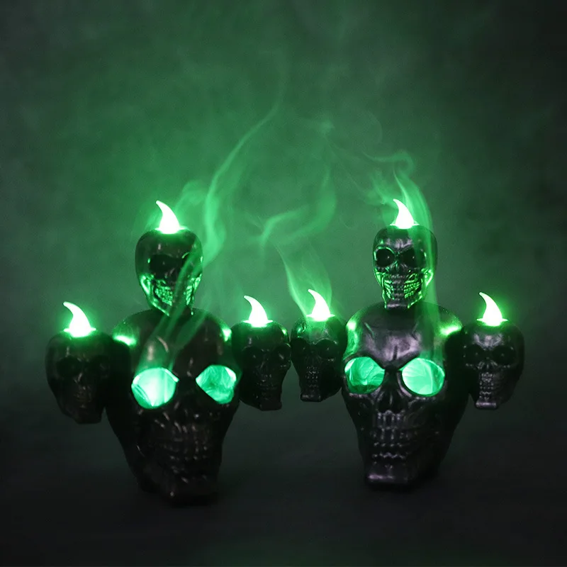 

Halloween Smoke Horror Skull Head Lamp Smoke Sandalwood LED Candle Light Haunted House Decoration Props