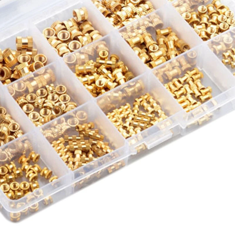

400Pcs Female Thread Knurled Nuts M2 M3 M4 M5 Brass Threaded Insert Round Injection Moulding Knurled Nuts Assortment Kit