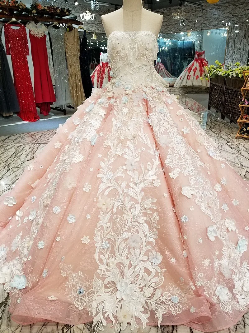 BGW 22117ht Pink Sexy Strapless Dress Quick Shipping 3D Flower Sleeveless Backless Evening Dress 2020 For Lovely Girl From China