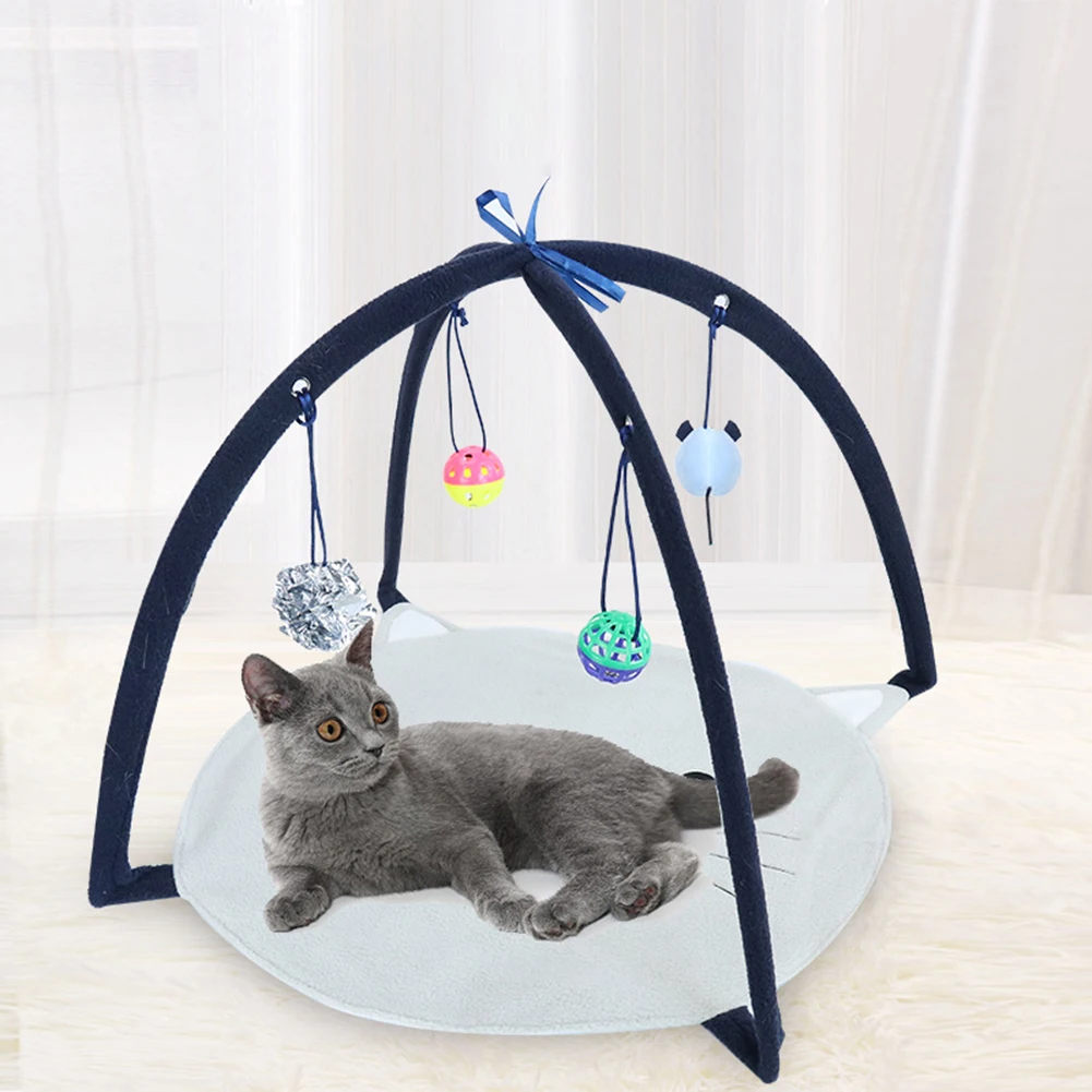 

Cat Mat Portable Foldable DIY Tent Play Bed Funny Kitten Toy Hang Cat Toys Balls Outdoor Pets Bed Play Tent with Hanging Balls