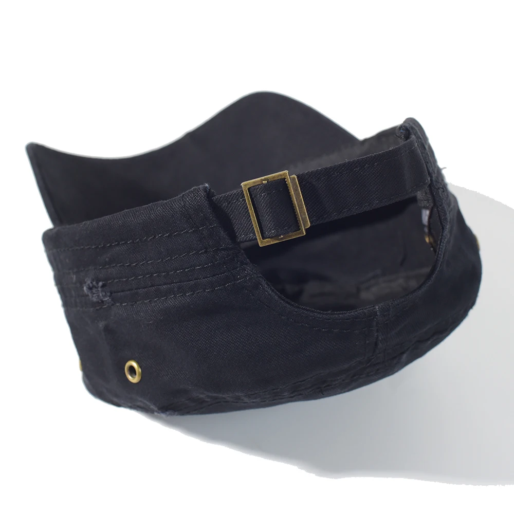 

Military Caps Men Solid Cotton Vintage Flat Top Cap Distressed Hat Classic Adjustable Cadet Army Caps