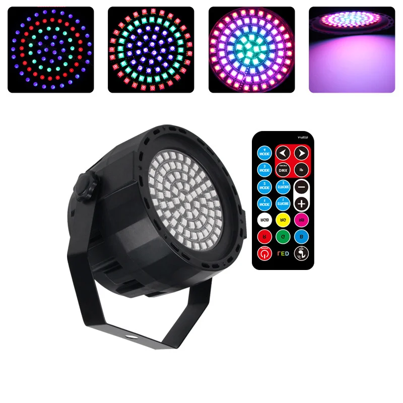 

Dmx512 дистанционный звуковой вечерние светильник стробоскоп RGB 72 LED светильник s мигающий эффект DJ Лампа проектор луна цветок кольца узоры мин...