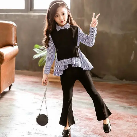 3 шт./комплект рубашка с длинным рукавом + жилет штаны|kids tracksuit|fashion girl clothinggirls clothing |