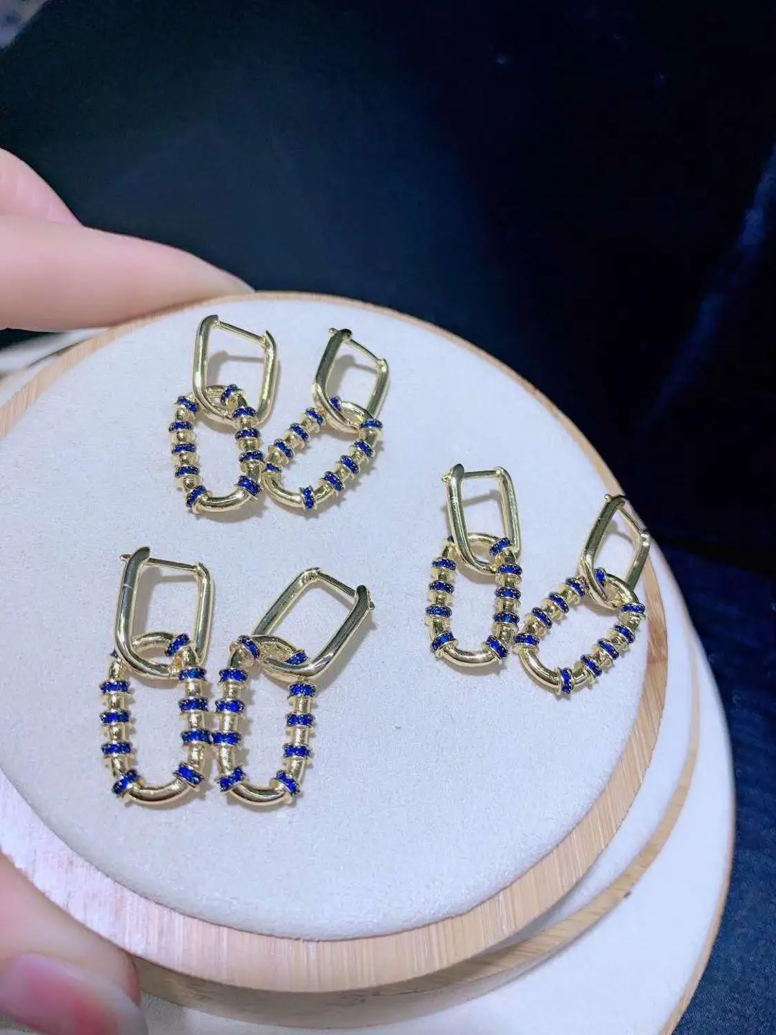 

3Pairs Gold color rainbow cz paved Oval shape dangle earrings