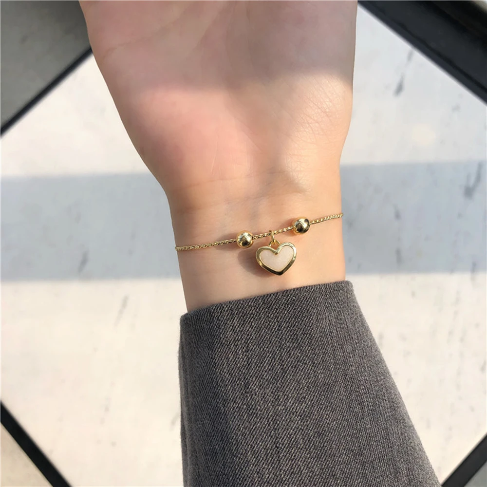 

Sweet Girl Bracelets Korean Temperament Simple Adjustable Peach Heart Pendant Bangle Jewelry for Wedding Women