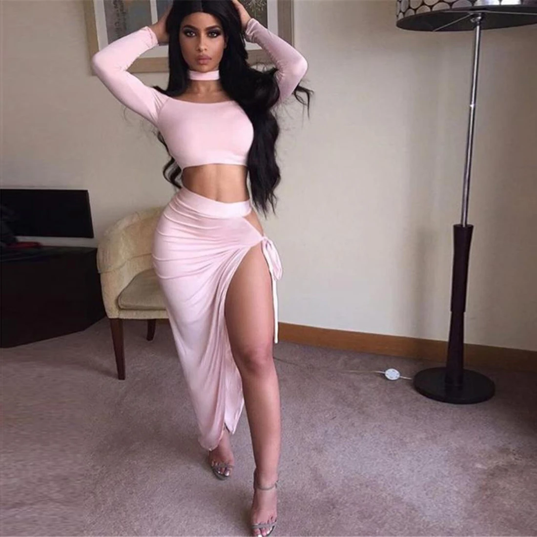 Соблазнительная одежда клубный летний женский комплект укороченный топ на