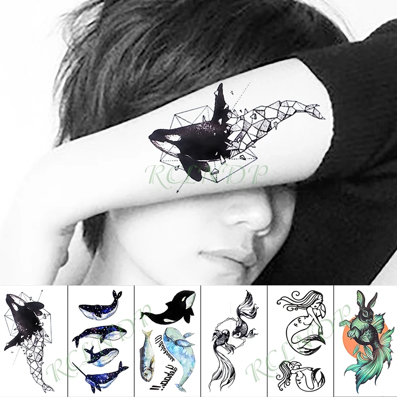 

Waterproof Temporary Tattoo Sticker Animal Whale Fish Fake Tatto Hand Arm Foot Flash Tatoo for Kid Girl Men Women
