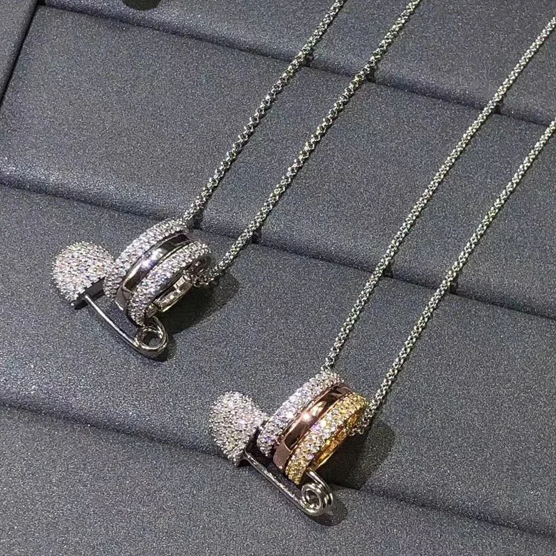 UMGODLY Fashion Necklace Rose Gold 3 Colors Circles with Safety Pin Pendant Women CZ Zircon Jewelry | Украшения и аксессуары