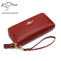 kangaroo kingdom women wallets genuine leather long purse women clutch bags brand female wallet large capacity double zipper
