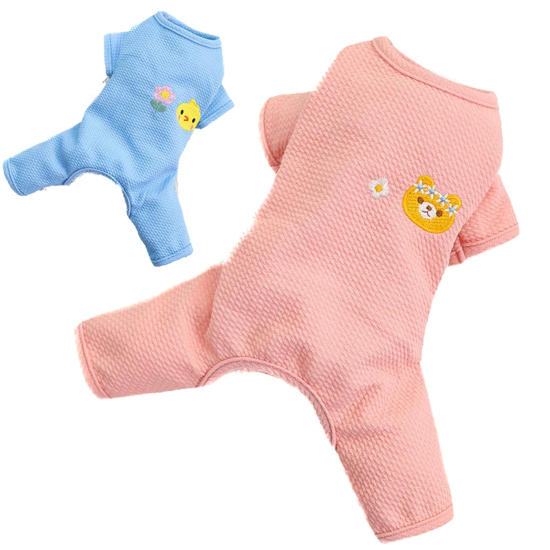 

New Winter Dog Clothes Comfortable Jumpsuits for Dog Embroidery XS Pink Four-legged Dog Pajamas Corgi Teddy Bichon Cat Costumes