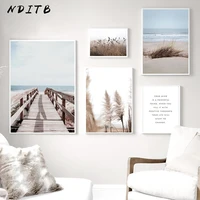 ocean beach bridge canvas painting nordic poster art print nature landscape modern wall picture for living room home decoration