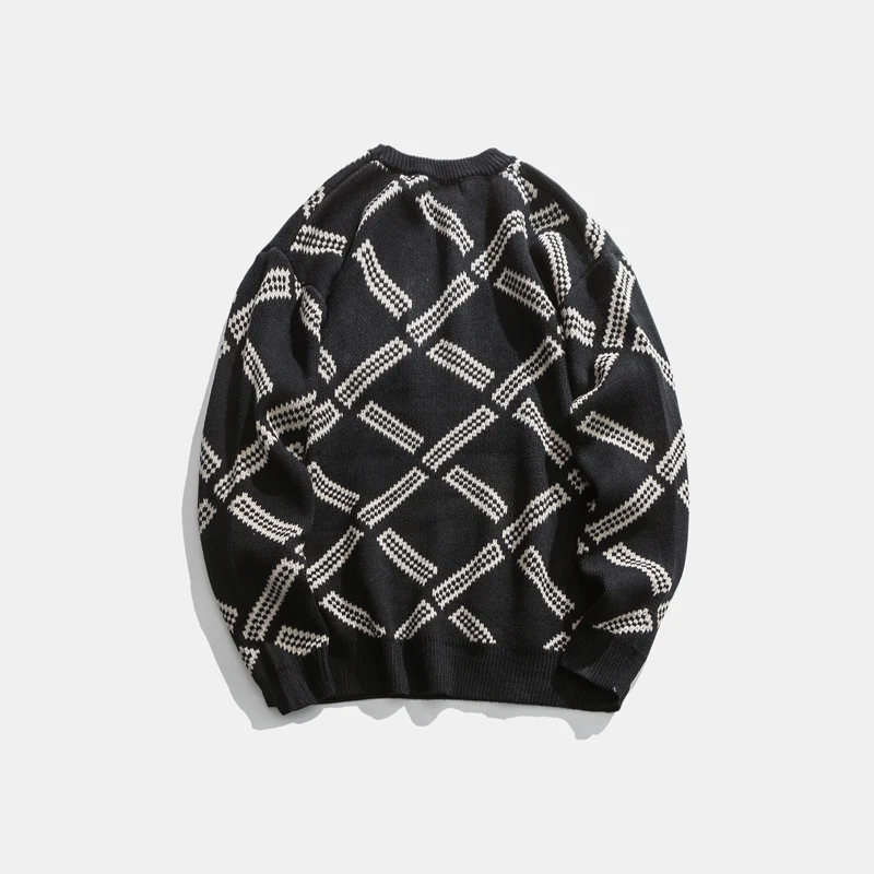 Мужской свитер в стиле ретро с узором виде Аргайл большой размер хип-хоп уличная