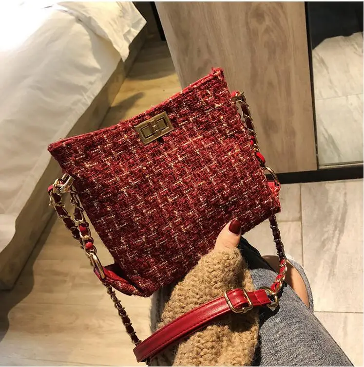 

Fashion women bucket bag one shoulder girl bag wool winter cross body casual office lady handbag autumn winter uy788