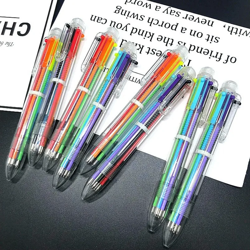 10 PCS Creative Cute Transparent Ballpoint Pen Students Stationery 6 Color In One Ball Point Pen Cute Stationary School Supplies