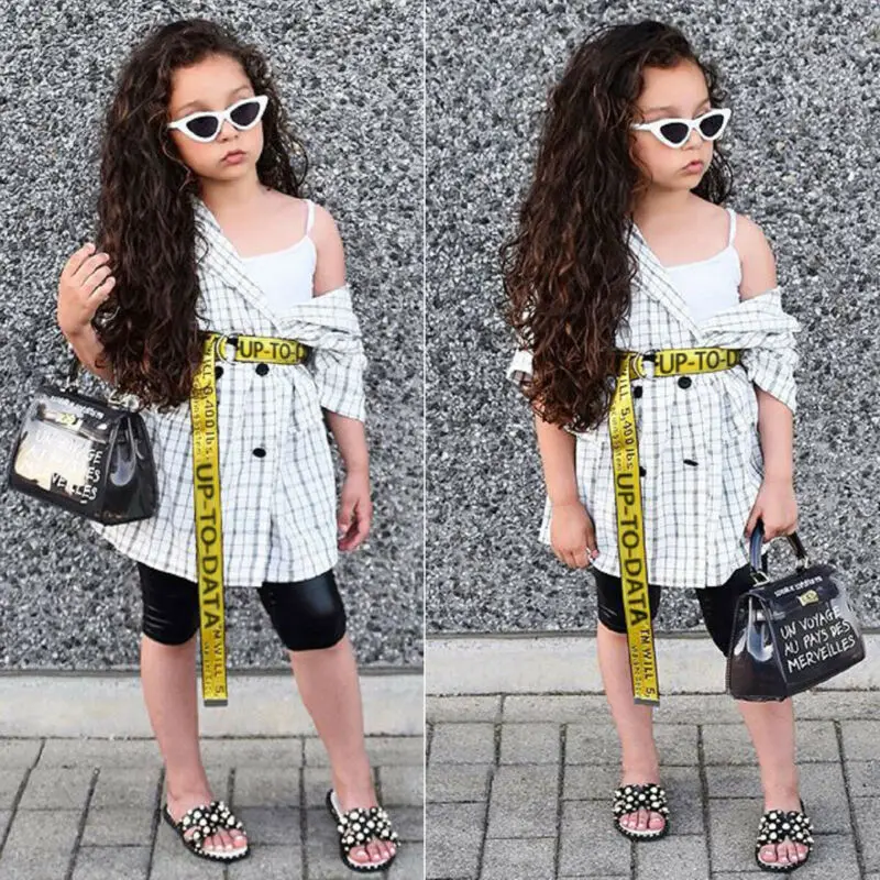 PUDCOCO/Модная бандажная Одежда для маленьких девочек платье-рубашка в клетку и