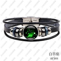 new fashion 12 constellations star bracelet leather woven beaded jewelry lovers bracelet for women men wholesale