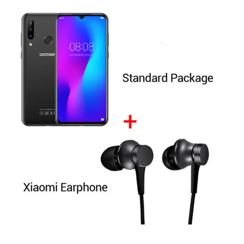 Black N Earphone DOOGEE N20, новинка, смартфон, 6,3 дюймов, FHD+ дисплей, 4350 мАч, 4 Гб+ 64 ГБ, четыре ядра, 10 Вт, зарядка, отпечаток пальца, 16 МП, тройная задняя камера - Цвет: Black N Earphone