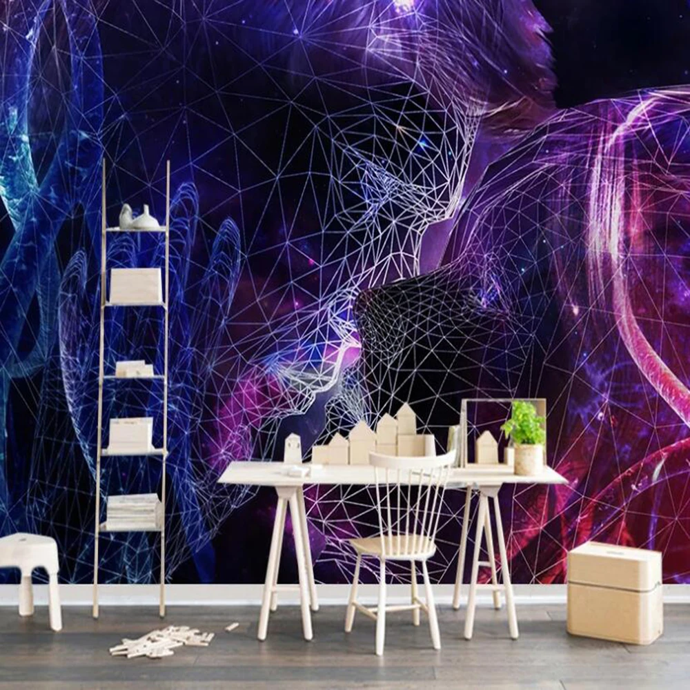 Custom mural wallpaper 3D European modern minimalist curve couple kissing starry sky wall decoration  Строительство и