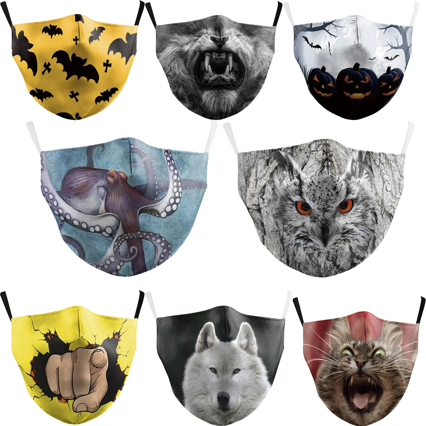 Маска детская многоразовая мультяшная летучая мышь PM2.5 с рисунком совы кота лисы
