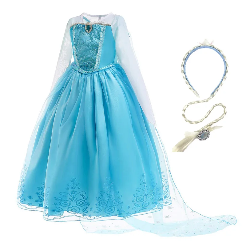 Dress and W01 Для девочек с изображением принцессы Эльзы детское платье принцессы Дети Стразы Костюм с накидкой для детей Одежда с рисунком Эльзы Рождество День рождения Платье для косплея - Цвет: Dress and W01