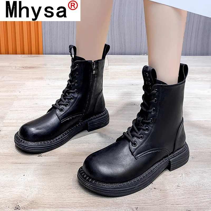 

Женские мотоциклетные ботинки челси, осень 2021, Новые водонепроницаемые Модные повседневные ботинки на платформе, со шнуровкой, молнией и кр...