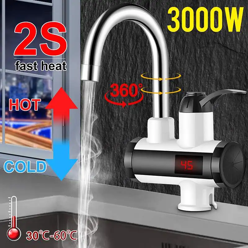

3000W Electric Kitchen Water Heater Tap Instant Hot Water Faucet Heater Cold Heating Faucet Tankless Instantaneous Water Heater
