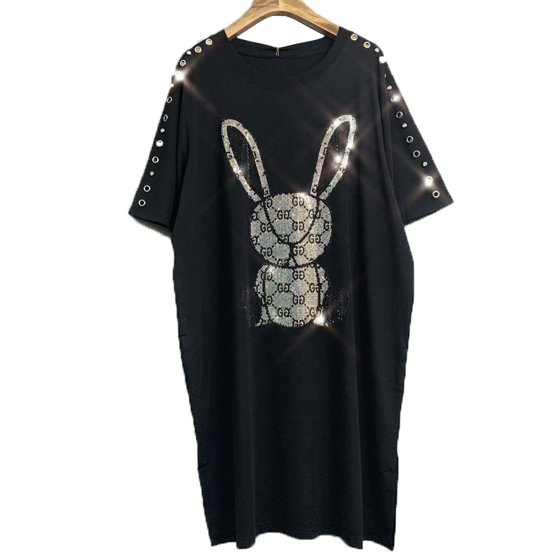 Женское Повседневное платье Vefadisa черное Хлопковое футболка с кроликом и