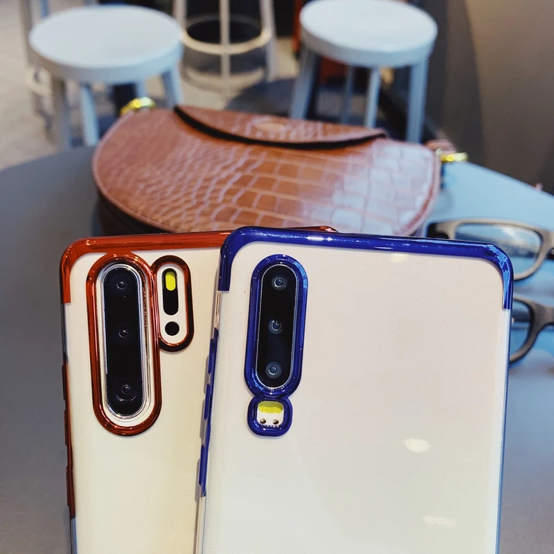 Тонкий прозрачный мягкий силиконовый чехол из ТПУ с цветным покрытием для Huawei P20