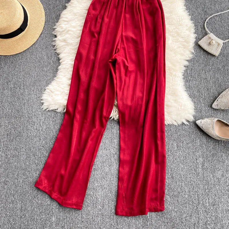 

Sexy Strapless Romper Women Slash Neck Off Shoulder High Waist Wide Leg Red/White/Brown Jumpsuits Female Summer 2021 Playsuits