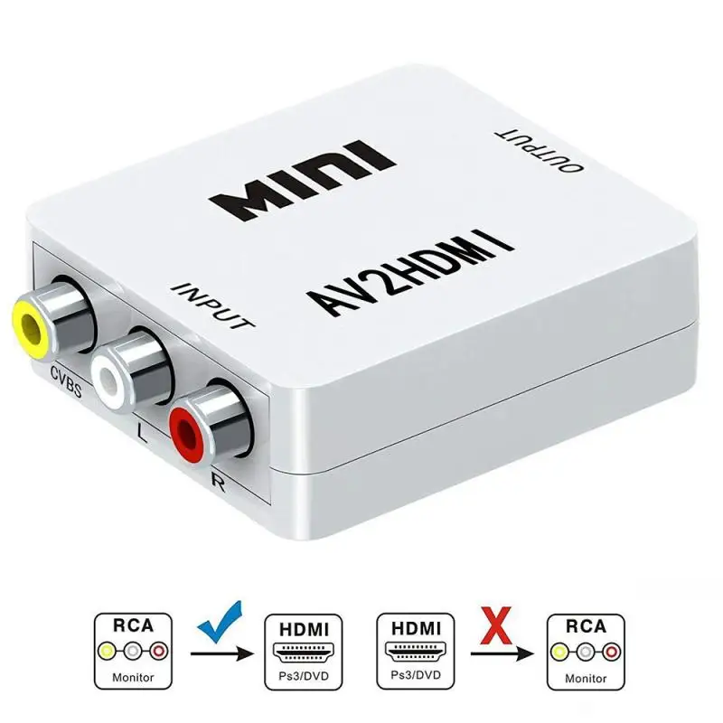 

AV/RCA CVBS To HDMI-compatibe Adapter 1080P Video Converter MINI AV2HDMI-compatible Adapter Converter Box For HDTV Projector