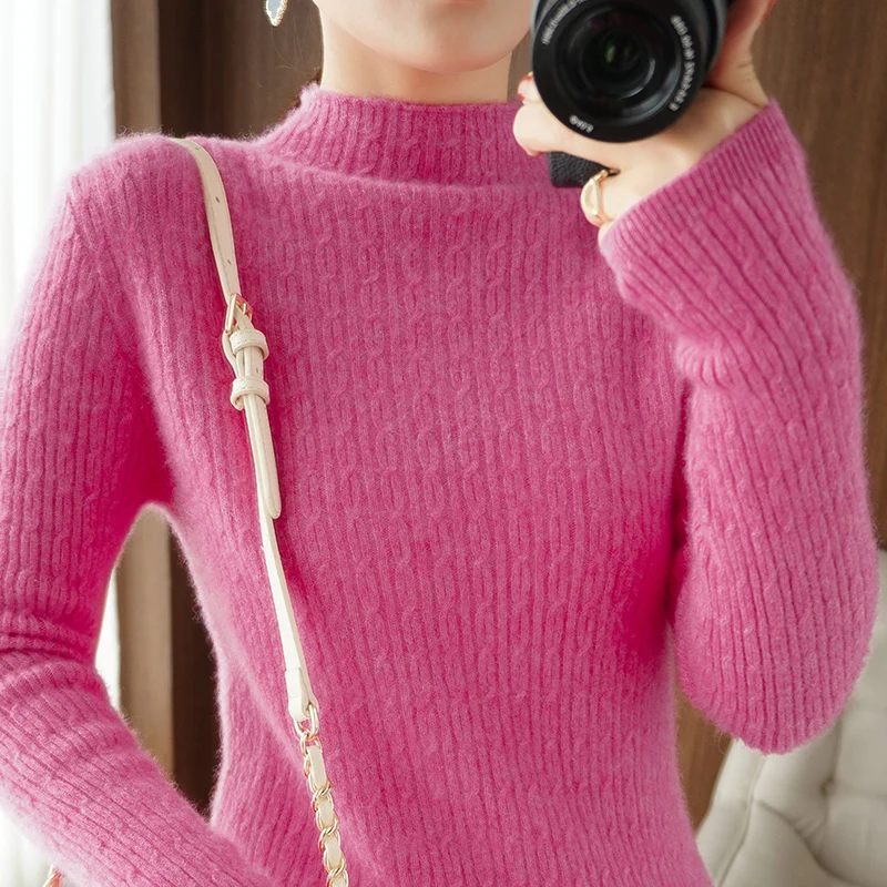 Женский кашемировый свитер повседневный облегающий кардиган с полувысоким