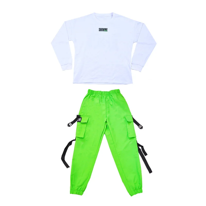 green 2pcs Детская одежда в стиле хип-хоп, танцевальный костюм для уличных танцев, набор для мальчиков Tide сценический костюм хип-хоп джаз танец костюмы для выступления DQS2973 - Цвет: green 2pcs
