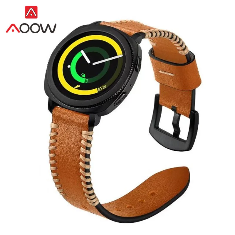 20 мм ремешок для часов из натуральной кожи для samsung gear Sport S2 S4 ручная работа шитье быстросъемный сменный Браслет ремешок для часов