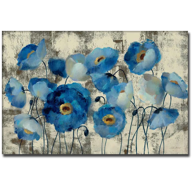 

Canvas Wall Art Abstract Flower Oil Painting Hand Painted Aquamarine Floral Silvia Vassileva Modern Artwork Blue For Living Room