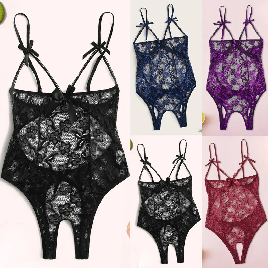Женское Кружевное боди с бантом и открытой промежностью спиной Сексуальное